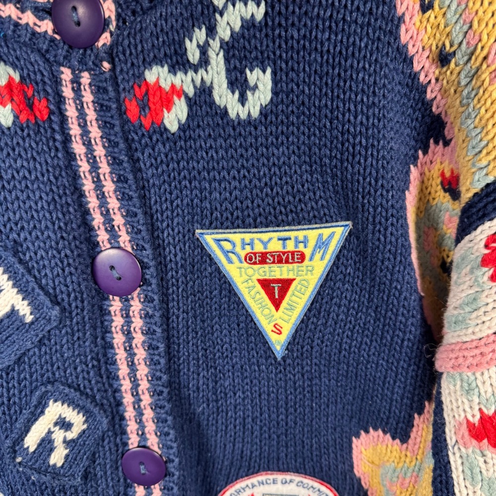 Vintage Together Hand Knit 80s Cardigan Women's Size XL Missy Embroidered Patch - Picture 2 of 14